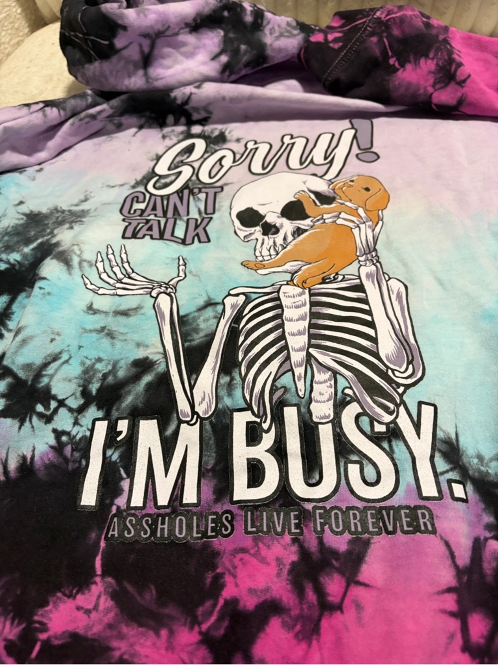Tie-Dye 'Sorry Can't Talk I'm Busy' Graphic Hoodie